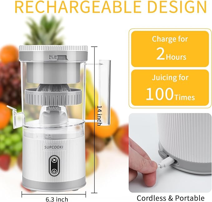 Electric Citrus Juicer, Rechargeable Juicer Machine with USB Cable