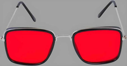 Unisex Red Silver Retro Square Sunglass