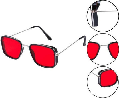 Unisex Red Silver Retro Square Sunglass
