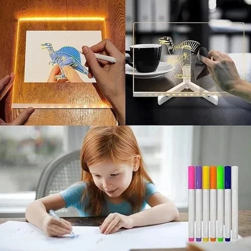 Led Message Board 3D Acrylic Writing Board Diy 3D Rewritable Message Pad Writing Pad With Light